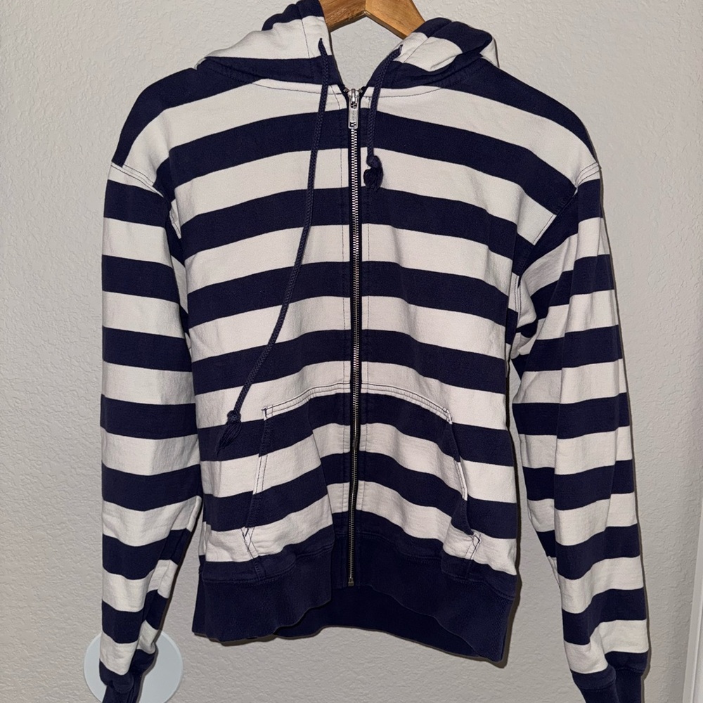 Brandy Melville Navy and White Striped Hoodie